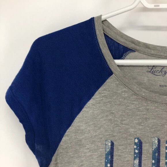 Lucky Brand grey blue graphic  t-shirt - Picture 8 of 13
